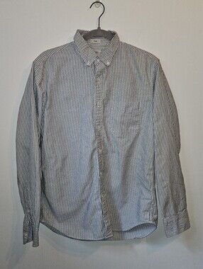 J.Crew Striped Cotton Button Up White and Gray Slim Fit Medium